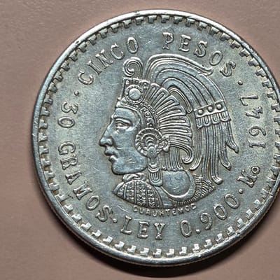 1947 Cinco Peso extra Fine 0.868 oz of Silver