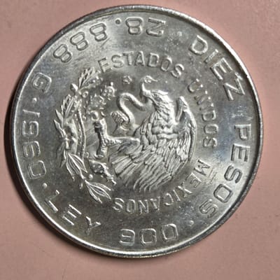 1960 Mexican Diez Peso 0.836 oz of Silver - additional view