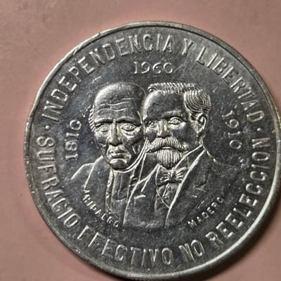 Mexico 1960 10 Pesos  90% Silver, 0.8359