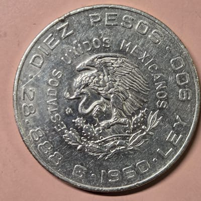Mexico 1960 10 Pesos  90% Silver, 0.8359 - additional view