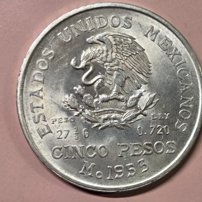 1953 Mexican Cinco Peso AU 0.643 oz of Silver - additional view
