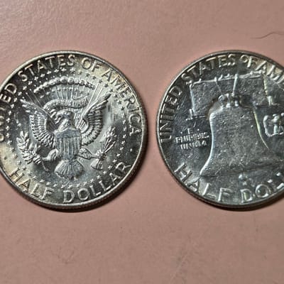 1964 Kennedy & 1963 Franklin Half Dollars AU 90 % - additional view