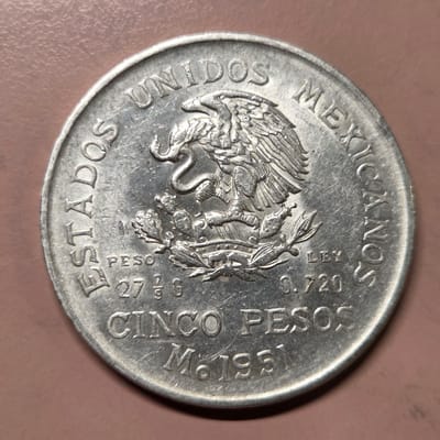1951 Cinco Peso 0.643 oz of Silver