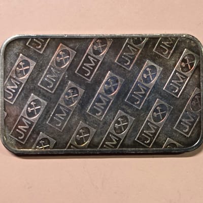 Vintage Toned Johnson Matthey 1 oz Silver Bar 999 - additional view