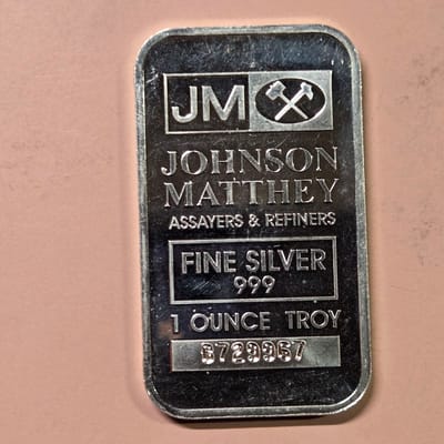 Vintage Johnson Matthey 1 oz Silver Bar 999