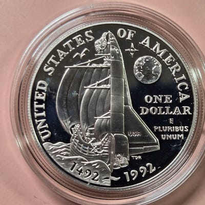 1992 Columbus  Silver Dollar 0.76 oz under melt - additional view