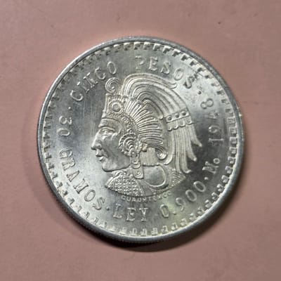 1948 5 Peso Cuauhtémoc  0.868 oz Silver