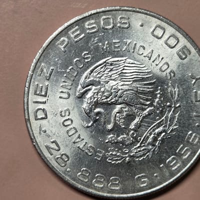 1956 Mexican Diez Peso AU 0.8357 oz Silver - additional view