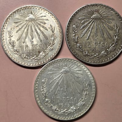 3 Un Peso 1932-1943 Mexican Silver 0.3856 oz