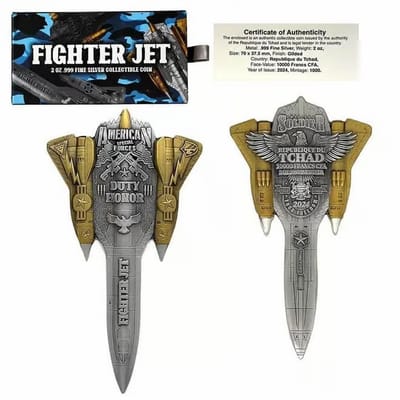 2024 Chad 2 oz Silver Fighter Jet Gilded Shaped