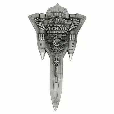 2024 Chad 2 oz Silver Fighter Jet Antiqued Shaped - additional view