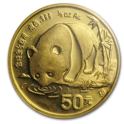 1987-S China 1/2 oz Gold Panda BU w Capsule