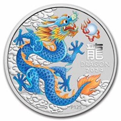 1 oz Silver Lunar Colorized Blue Dragon (Capsule) - additional view