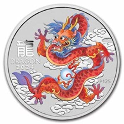 1 oz Silver Lunar Colorized Red Dragon in Capsule - additional view