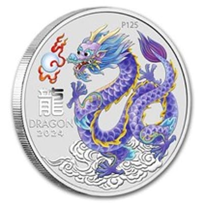 1 oz Silver Lunar Colorized Purple Dragon Capsule