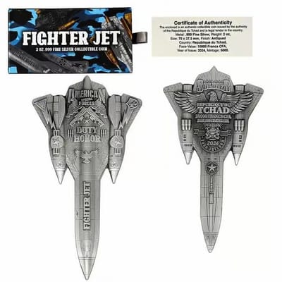 2024 Chad 2 oz Silver Fighter Jet Antiqued Shaped