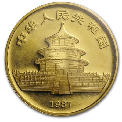 1987-S China 1/2 oz Gold Panda BU w Capsule - additional view
