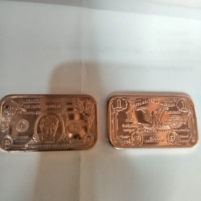 Two, 1 ounce copper bars