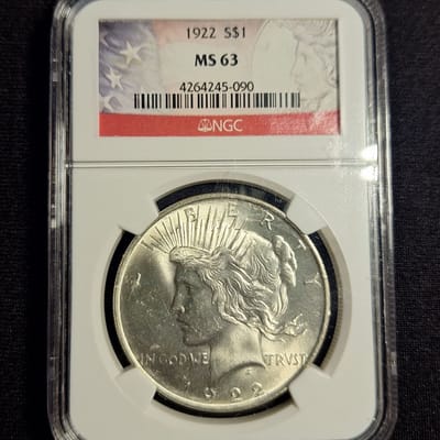 1922 MS63 Peace Dollar ($10 under NGC price guide)