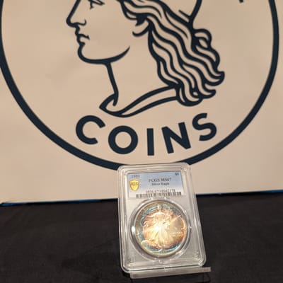 1989 Silver Eagle MS67PCGS Monster Crescent Toner!