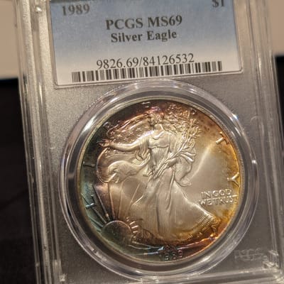 1989 Silver Eagle MS69PCGS Monster Crescent Toner! - additional view