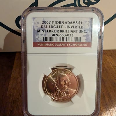 2007 P John Adams $1 Mint Error  - additional view