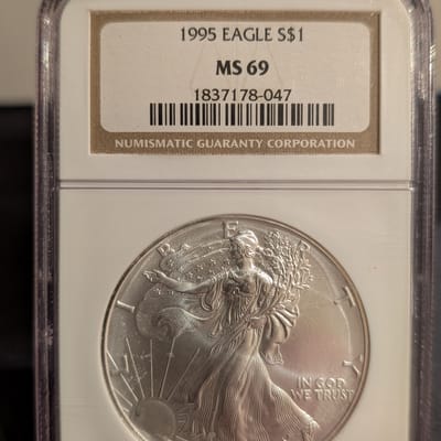 1995 $1 AMERICAN SILVER EAGLE NGC MS69  - additional view