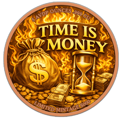 Time is Money Colorized 5 oz Copper Medal in Caps - additional view