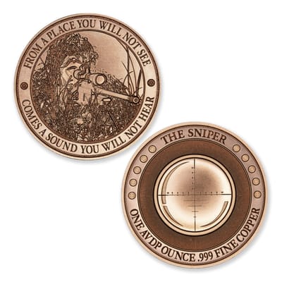THE SNIPER patriotic round .999 fine copper