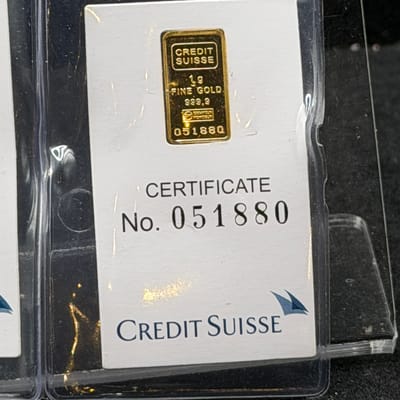 Gold 1g Credit Suisse Valcambi Gold Bar in Assay - additional view