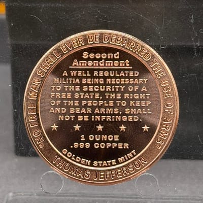 2nd Amendment right to bear arms .999 fine copper  - additional view