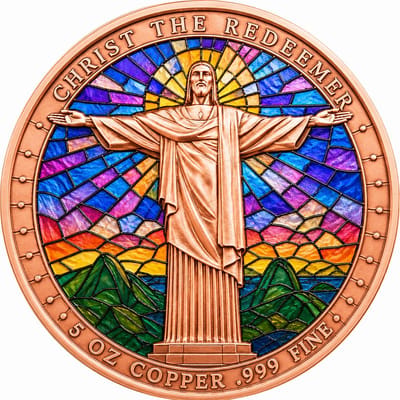 Stained Glass Christ the Redeemer Color 5oz Copper
