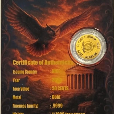 Athena 1/1000 oz Gold Coin - additional view