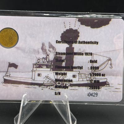 Steamboat Willie 1/2000 oz. Gold Round .999 Fine - additional view