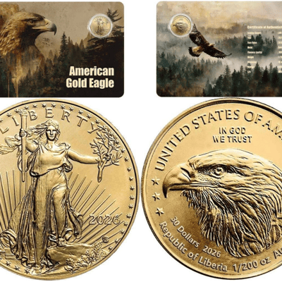 NEW AMERICAN GOLD EAGLE 1/200 Oz Gold Coin 30$ Liberia