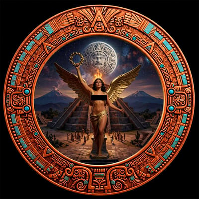 Aztec Moon Angel Colorized 5 oz Copper Medal