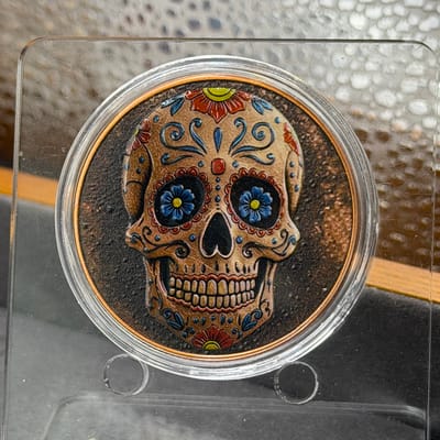 Mexican Sugar Skull Colorized .999 Copper in Cap
