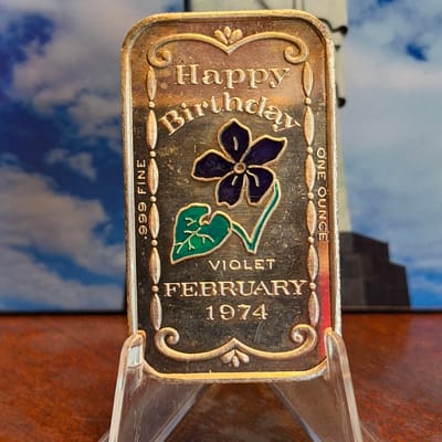 Ceeco Enameled Happy Birthday February 1974 Violet