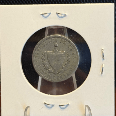 1920 Republic De Cuba Cinco Centavos Libertad LotA - additional view