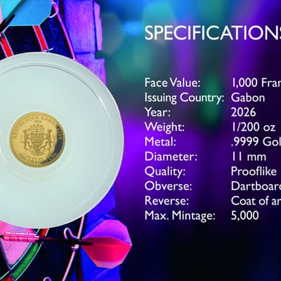2026 Gabon Dart 1/200 oz Gold Coin in Card - additional view