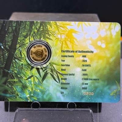 Chinese Panda Gold 1/1000oz Coin in Assay - additional view
