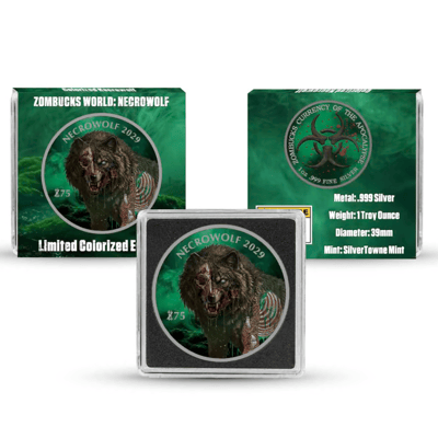 Zombucks: Necrowolf Silver 1oz Colrozied 1200 Mint