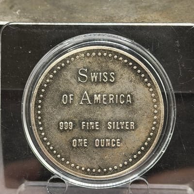 Toned Vintage Swiss of America 1oz Silver Round  - additional view
