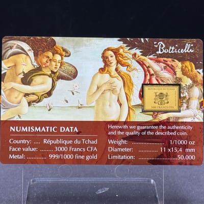 Birth of Venus Botticelli ~ Gold 1/1000oz - additional view