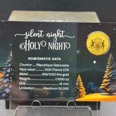 Silent Night Holy Nigh Gold 1/1000oz Coin in Assay - additional view