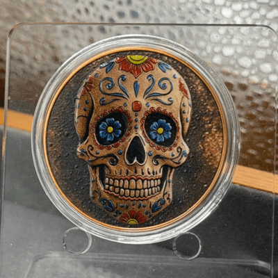 Mexican Sugar Skull Colorized .999 Copper AUC