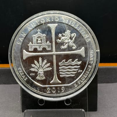 2019-P SAN ANTONIO MISSIONS 5-OZ ATB SILVER COIN