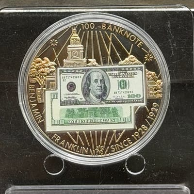 Copper/ Ni 1oz: Benjamin Franklin $100 Colorized