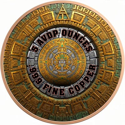 Aztec Calendar Angel Colorized  5 oz Copper Medal - additional view