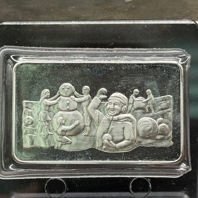 1973 Building Together Snowman VIntage Art Bar